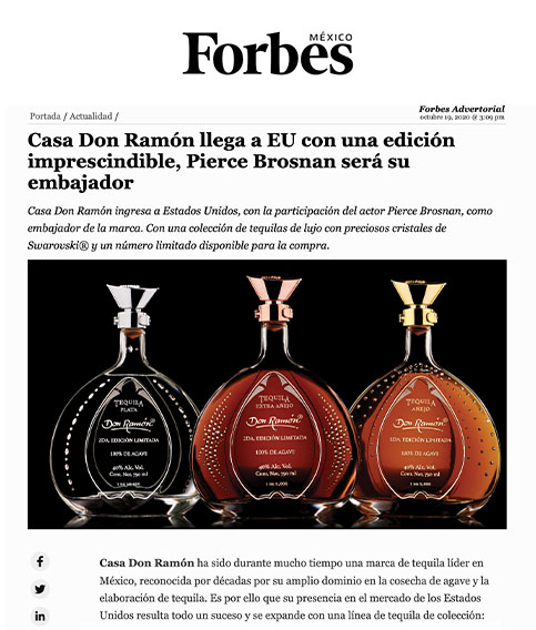 Casa Don Ramón llega a EU con una edición imprescindible, Pierce Brosnan será su embajador